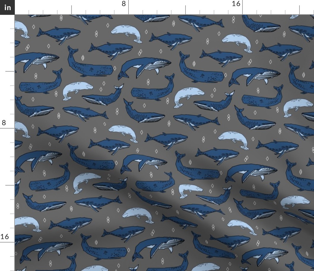 whales // charcoal and blue kids ocean nautical animals