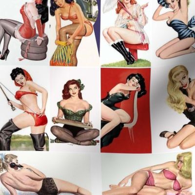 retro vintage pin-up girls on white