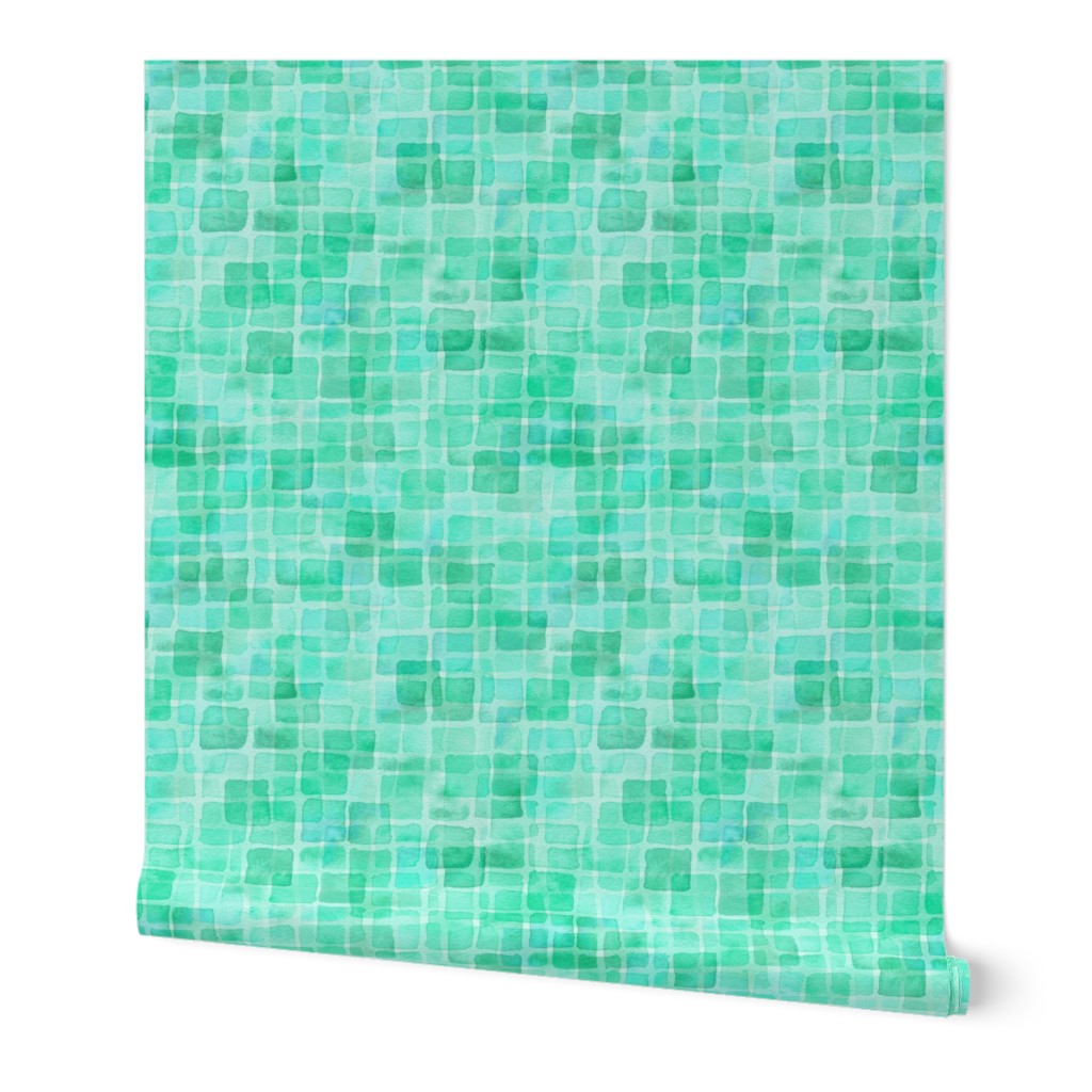 double watercolor squares in teal green