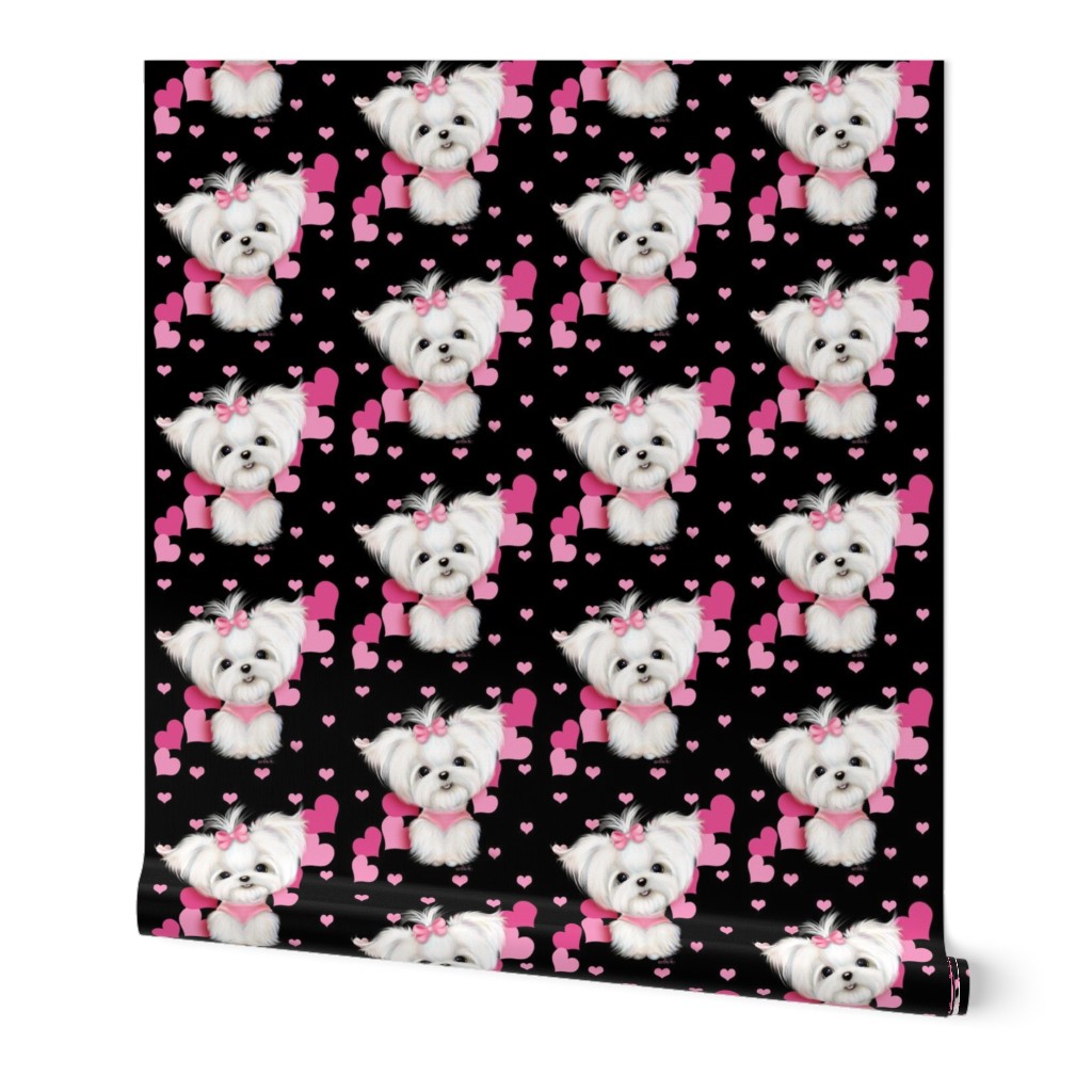 Maltese pink black hearts smaller print