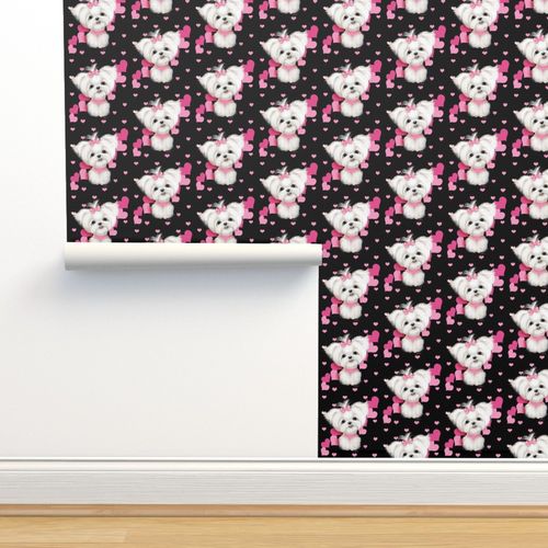 Maltese pink black hearts smaller print