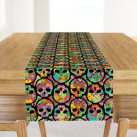 Day of the Dead flowered skull black on multi