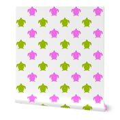 Pink and Green Turtles on White