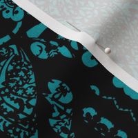 Damask turquoise and black, Victorian, romantic, moody wallpaper