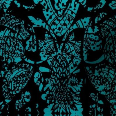 Damask turquoise and black, Victorian, romantic, moody wallpaper