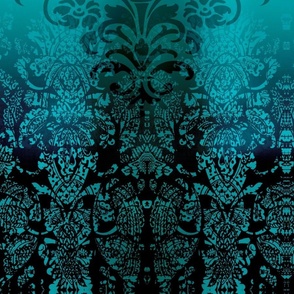 Damask turquoise and black, Victorian, romantic, moody wallpaper