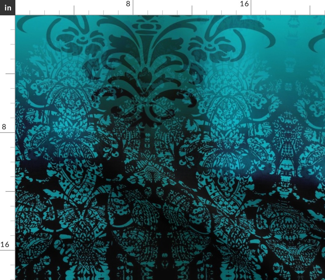 Damask turquoise and black, Victorian, romantic, moody wallpaper