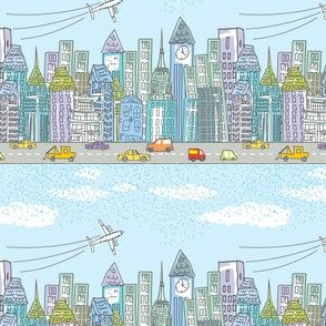 Cute Cartoon City Rows - Color