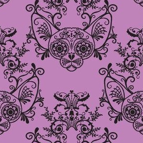 Sugar Skull Sphynx Cat Damask Purple 