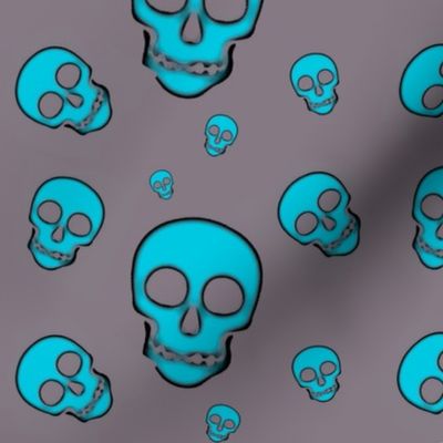 Skulls-Turquoise on Gray 