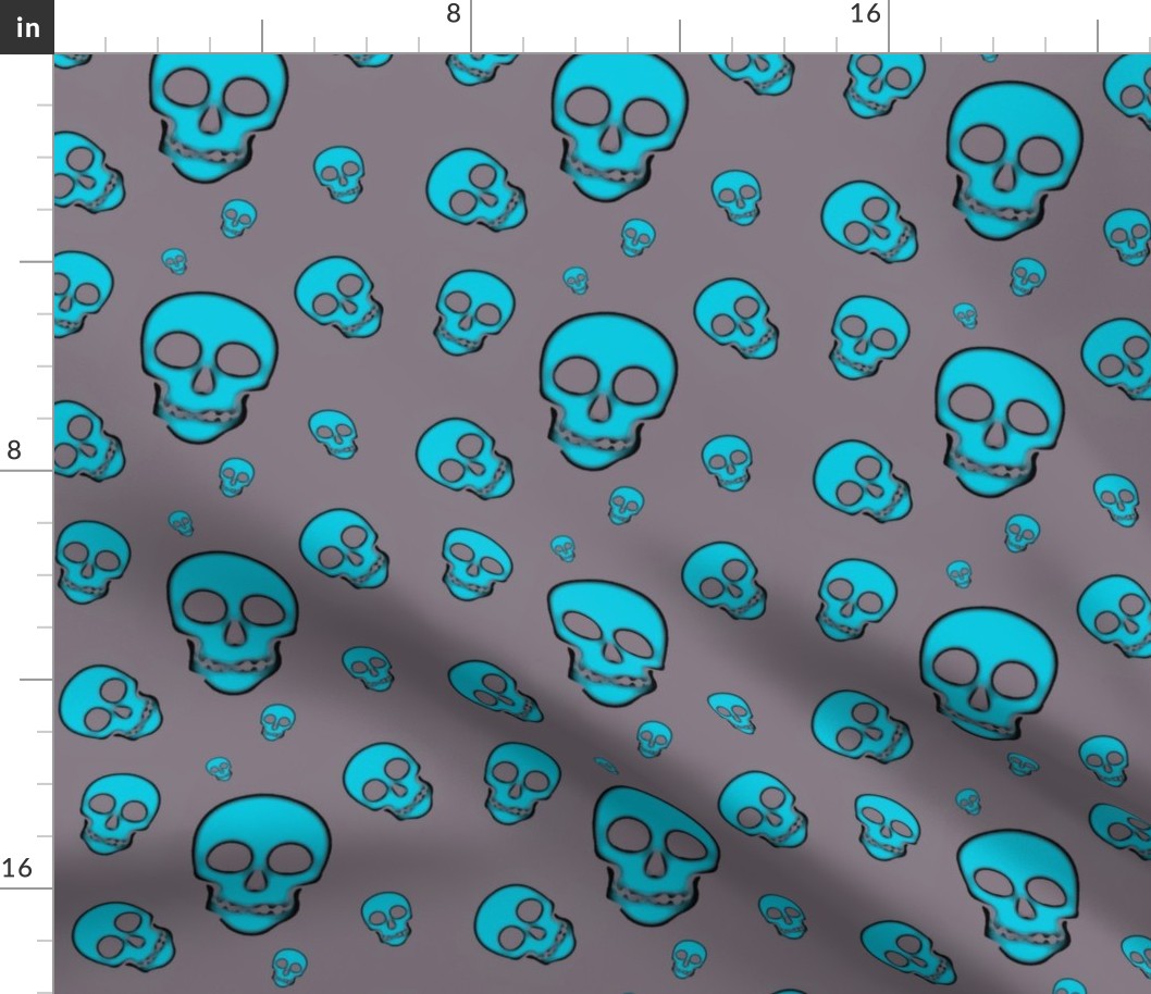 Skulls-Turquoise on Gray 