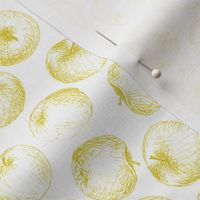 sketched apples in gold on white