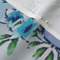 blue flowers embroidery cross stich