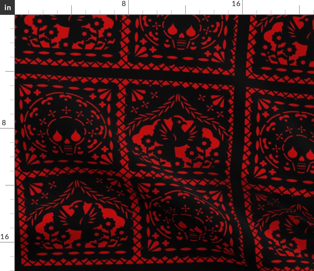 Papel Picado black on red ground