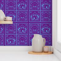 Papel Picado purple on blue ground