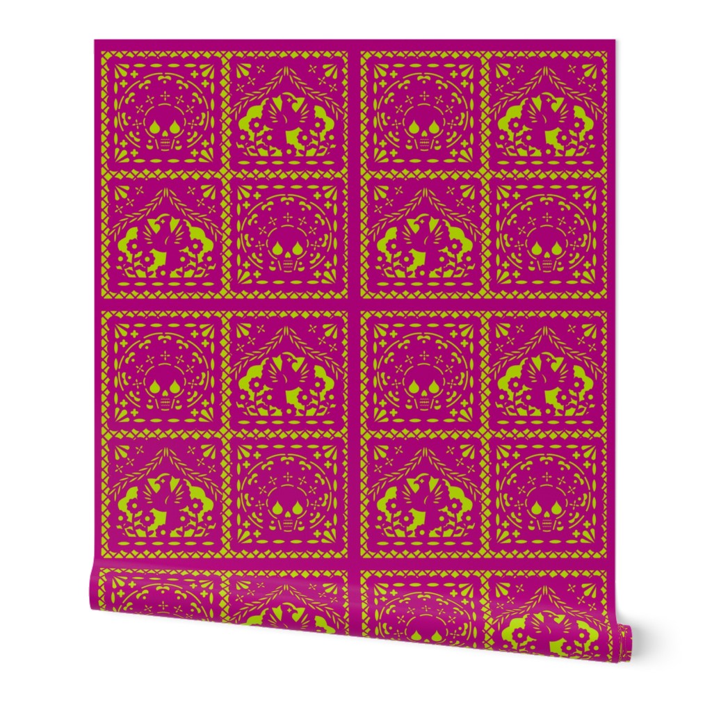 Papel Picado pink on lime ground
