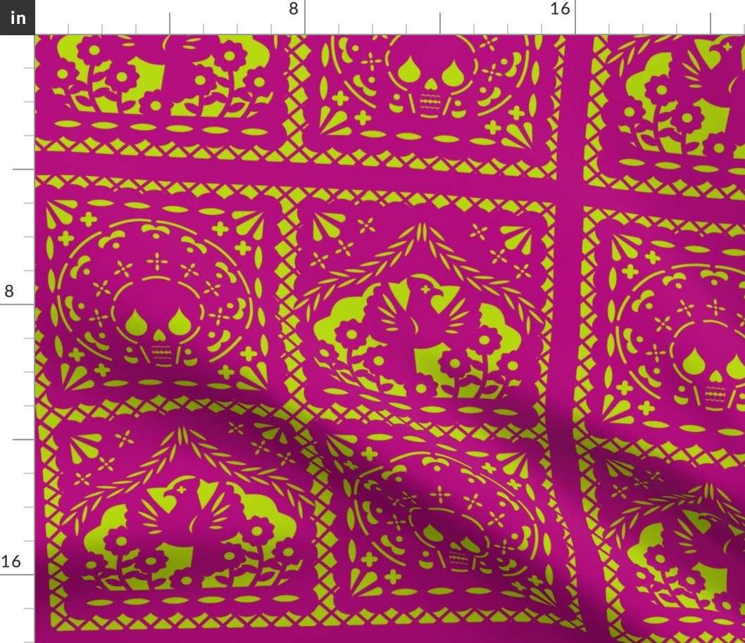 Papel Picado pink on lime ground