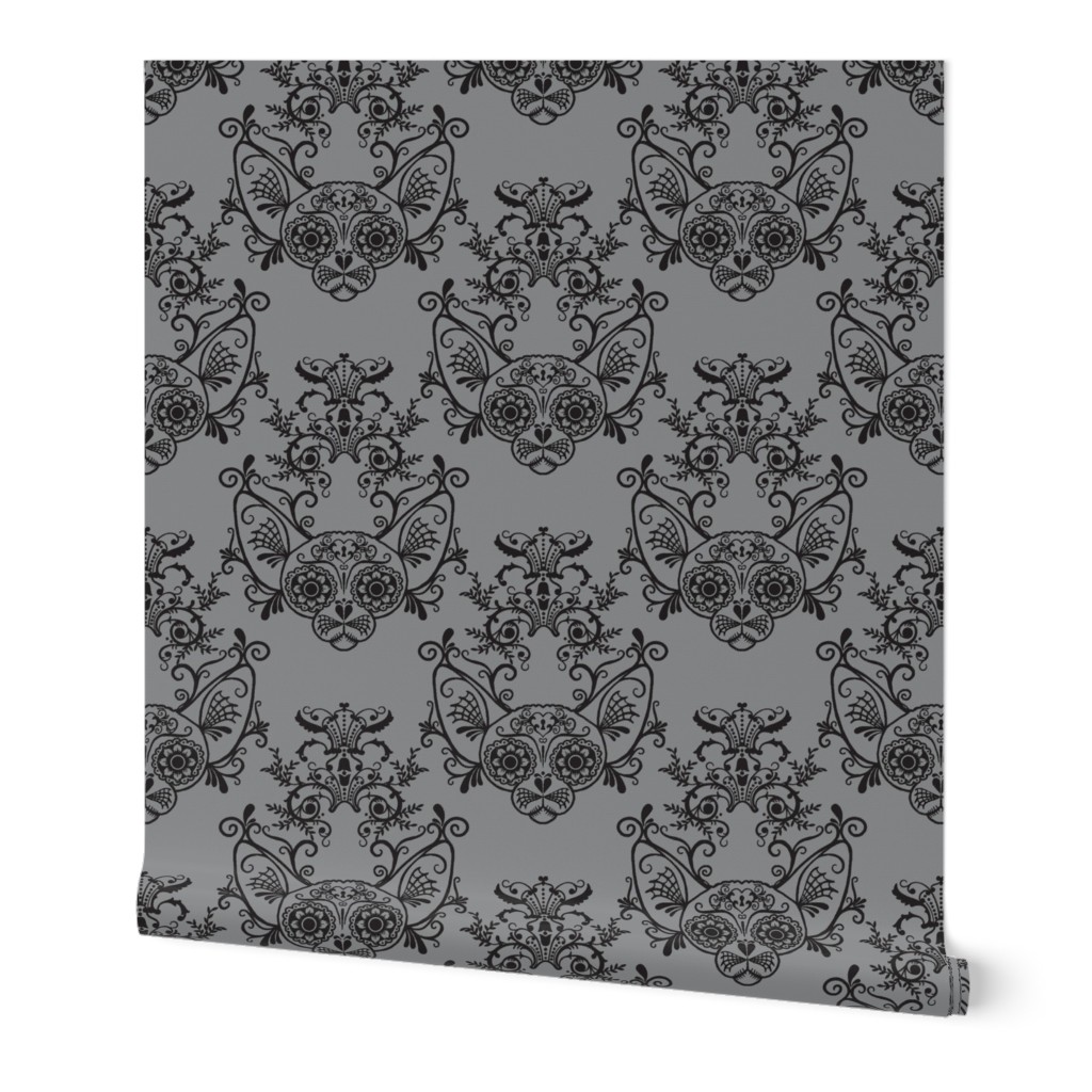  Sugar Skull Sphynx Cat Damask Grey