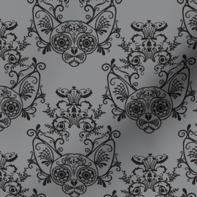  Sugar Skull Sphynx Cat Damask Grey