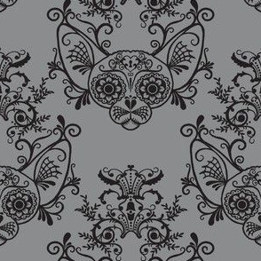  Sugar Skull Sphynx Cat Damask Grey