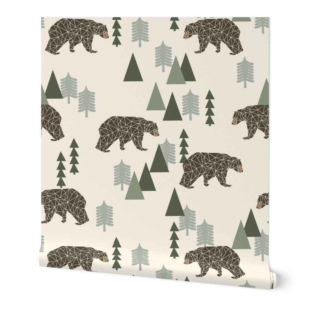 bear // camping geometric trees woodland forest boys outdoors green illustration for boys room