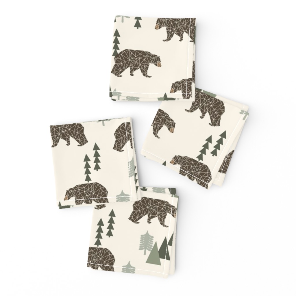 bear // camping geometric trees woodland forest boys outdoors green illustration for boys room