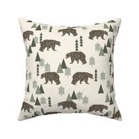 bear // camping geometric trees woodland forest boys outdoors green illustration for boys room
