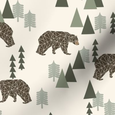 bear // camping geometric trees woodland forest boys outdoors green illustration for boys room