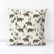 bear // camping geometric trees woodland forest boys outdoors green illustration for boys room