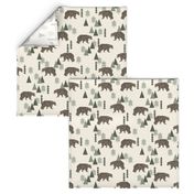 bear // camping geometric trees woodland forest boys outdoors green illustration for boys room