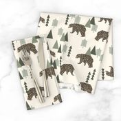 bear // camping geometric trees woodland forest boys outdoors green illustration for boys room