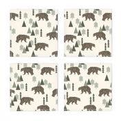 bear // camping geometric trees woodland forest boys outdoors green illustration for boys room