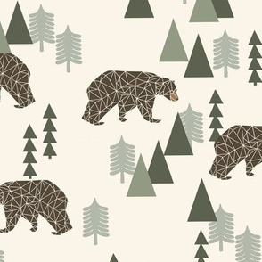 bear // camping geometric trees woodland forest boys outdoors green illustration for boys room