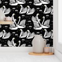 swans // black and white swans black background girls sweet lily water lilies ponds black and white baby nursery