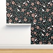 Crane Blossoms - Black Background by Andrea Lauren