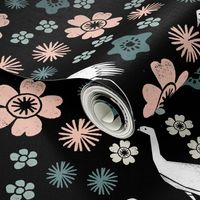 Crane Blossoms - Black Background by Andrea Lauren