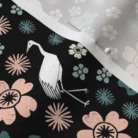 Crane Blossoms - Black Background by Andrea Lauren