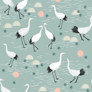 Cranes - Celadon by Andrea Lauren