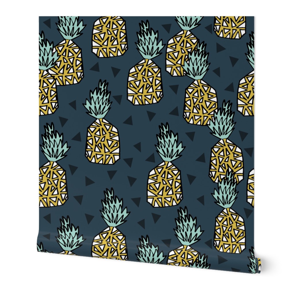 pineapple // sweet tropical pineapples pattern print blue pineapple tropical print