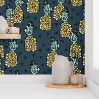 pineapple // sweet tropical pineapples pattern print blue pineapple tropical print