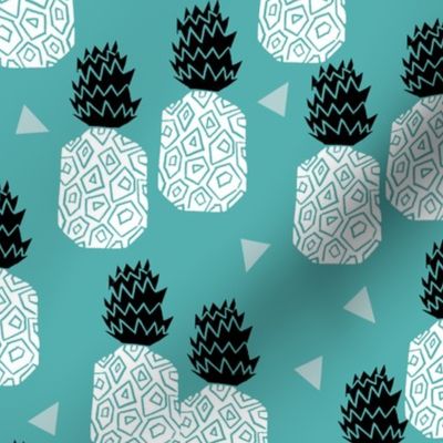 pineapple // block print linocut sweet blue pineapple summer tropical print