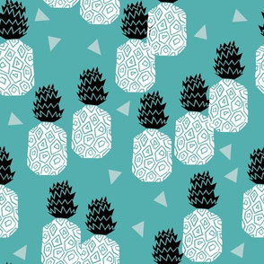 pineapple // block print linocut sweet blue pineapple summer tropical print