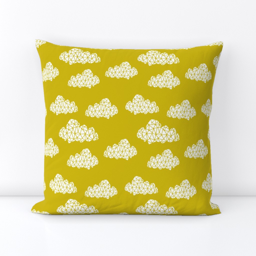 cloud // geometric clouds fabric nursery mustard yellow fabric