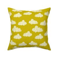 cloud // geometric clouds fabric nursery mustard yellow fabric