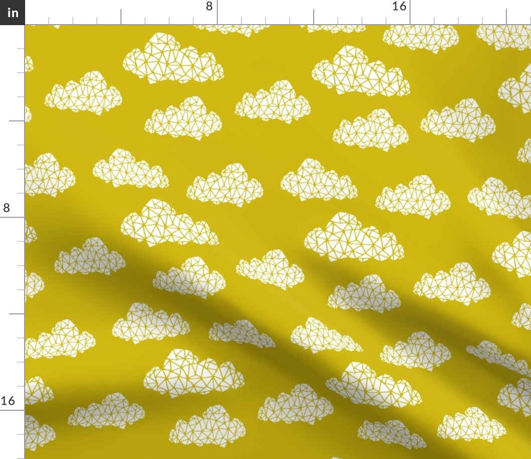 cloud // geometric clouds fabric nursery mustard yellow fabric