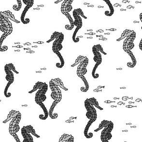 Seahorses - Grayscale by Andrea Lauren