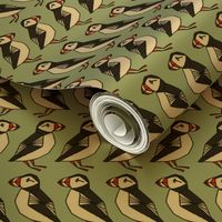 Puffin fabric // blue mint green bird design uk fabric by  Andrea Lauren