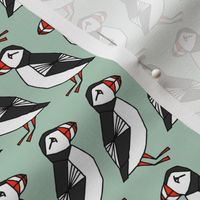 Puffin fabric // blue mint green bird design uk fabric by  Andrea Lauren