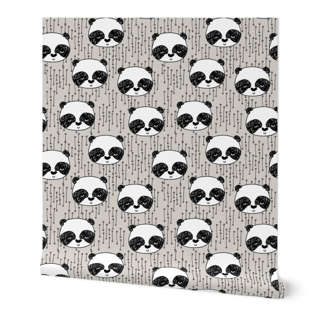 panda // light grey panda face illustration pandas scandi panda fabric