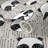 panda // light grey panda face illustration pandas scandi panda fabric